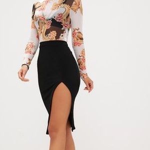 Basic Black Slit Midi Skirt